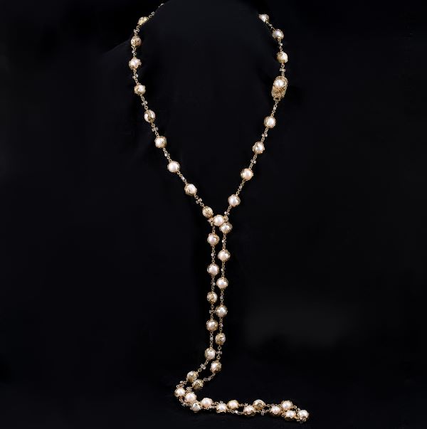 A late 20th century Charles de Temple cultured pearl and diamond necklace